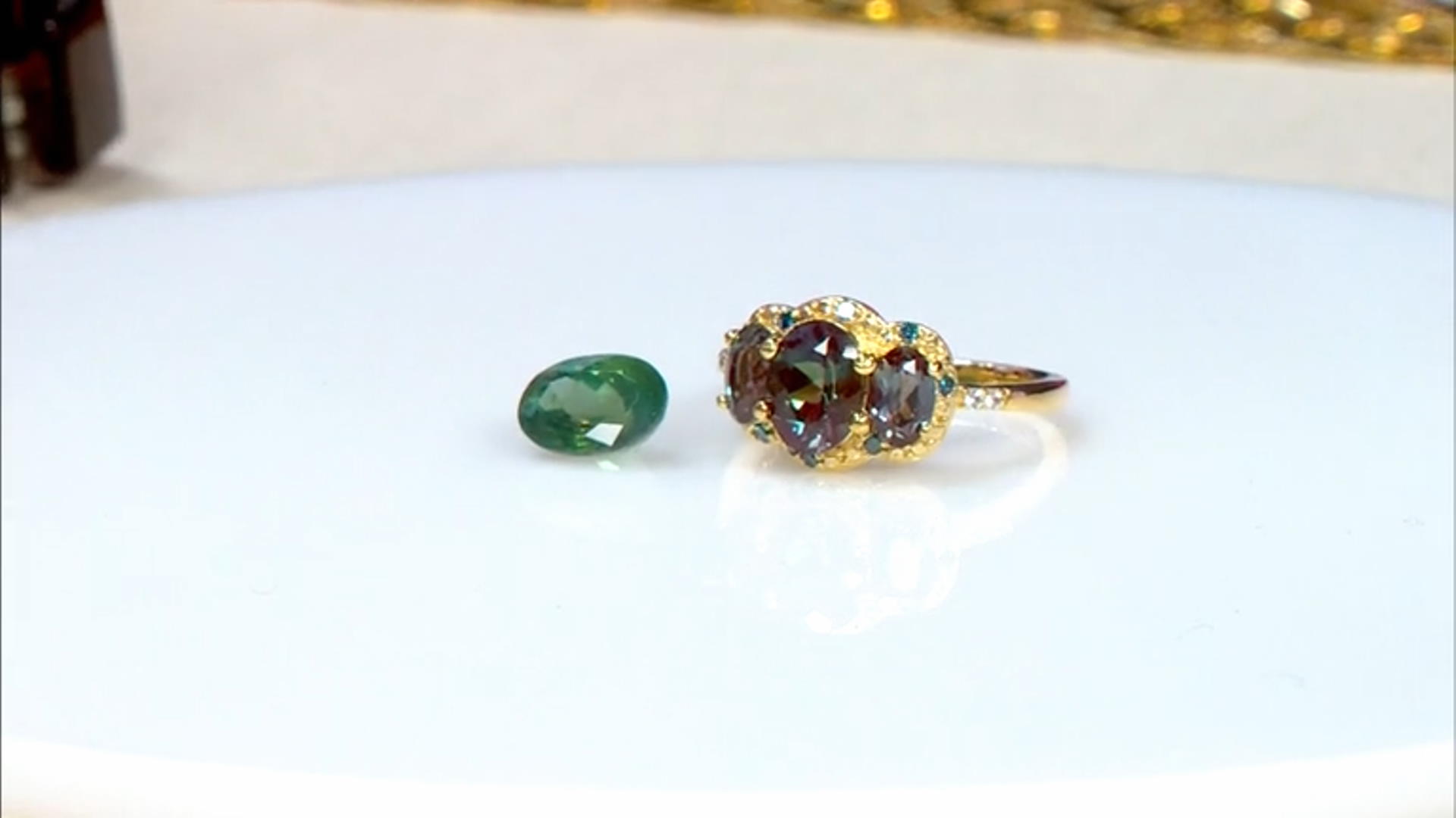 Blue Lab Created Alexandrite 18k Yellow Gold Over Silver Ring 2.26ctw Video Thumbnail