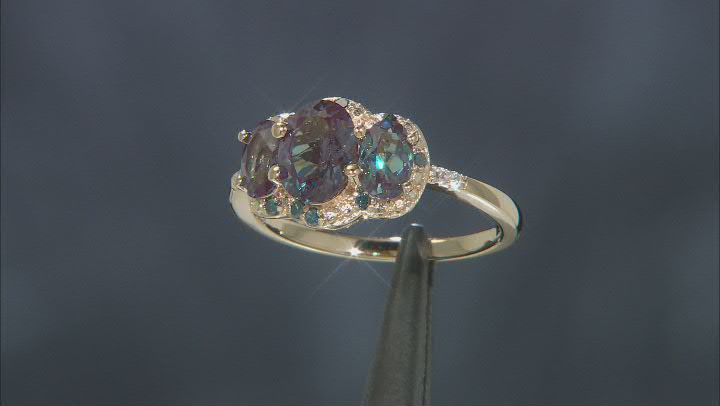 Blue Lab Created Alexandrite 18k Yellow Gold Over Silver Ring 2.26ctw Video Thumbnail