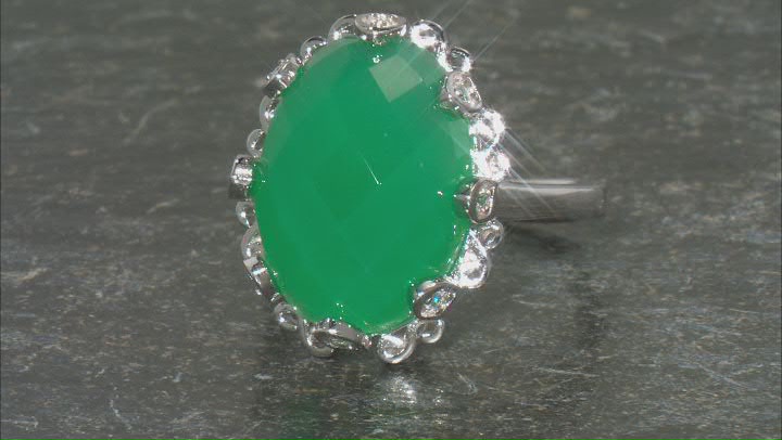 Green Onyx Rhodium Over Sterling Silver Ring 18x13mm Video Thumbnail