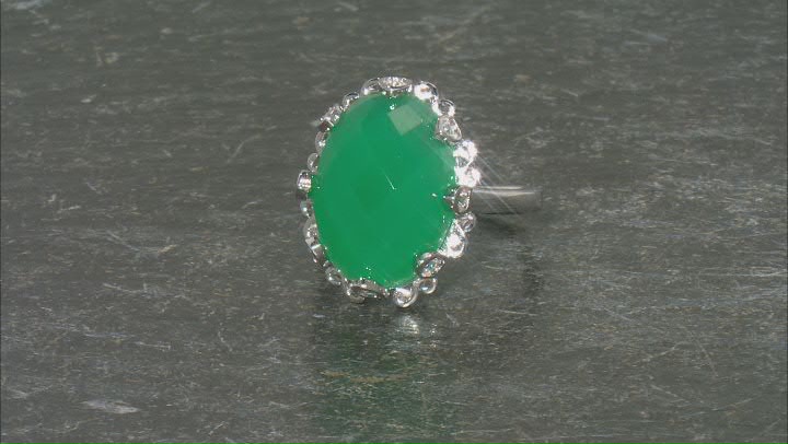 Green Onyx Rhodium Over Sterling Silver Ring 18x13mm Video Thumbnail