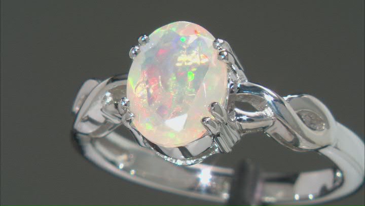Multicolor Ethiopian Opal Solitaire Rhodium Over Sterling Silver Ring 0.93ct Video Thumbnail