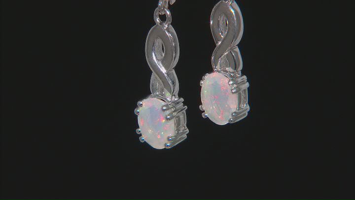 Multicolor Oval Ethiopian Opal Rhodium Over Sterling Silver Dangle Earrings 1.47ctw Video Thumbnail