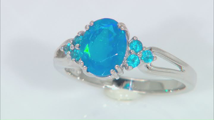 Paraiba Blue Color Opal Rhodium Over Sterling Silver Ring 1.22ctw Video Thumbnail