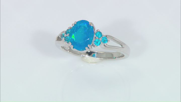 Paraiba Blue Color Opal Rhodium Over Sterling Silver Ring 1.22ctw Video Thumbnail