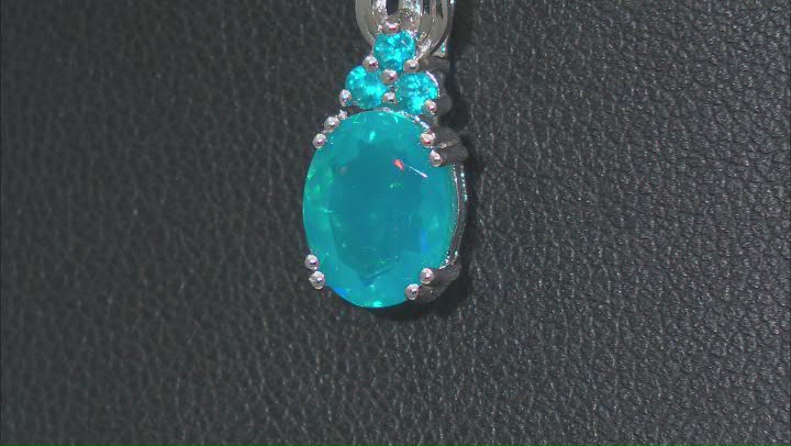 Paraiba Blue Opal Rhodium Over Sterling Silver Pendant With Chain 1.12ctw Video Thumbnail