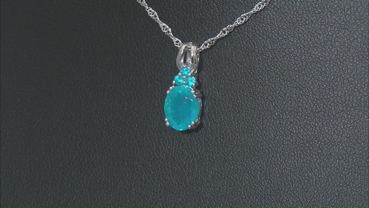 Paraiba Blue Opal Rhodium Over Sterling Silver Pendant With Chain 1.12ctw Video Thumbnail