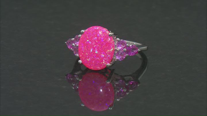 Pink Lab Created Opal Rhodium Over Sterling Silver Ring 0.73ctw Video Thumbnail