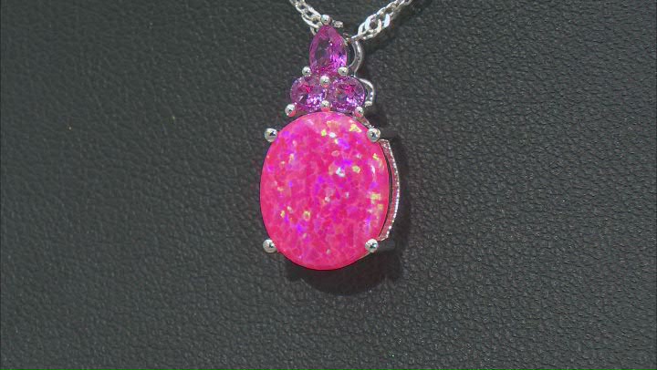 Pink Lab Created Opal Rhodium Over Sterling Silver Pendant With Chain 0.39ctw Video Thumbnail