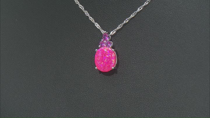 Pink Lab Created Opal Rhodium Over Sterling Silver Pendant With Chain 0.39ctw Video Thumbnail
