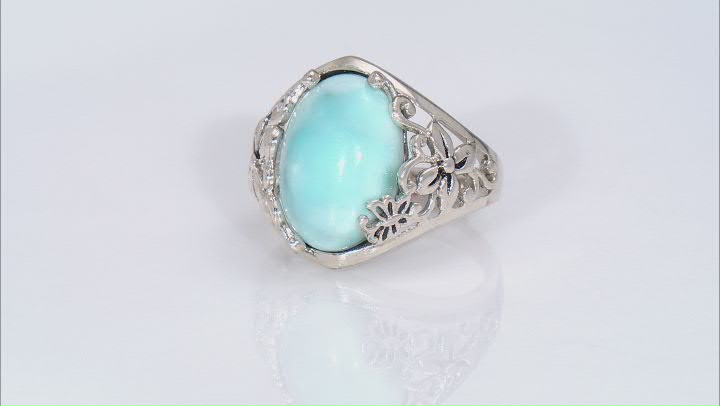 Blue Cabochon Larimar Sterling Silver Ring 16x12mm Video Thumbnail