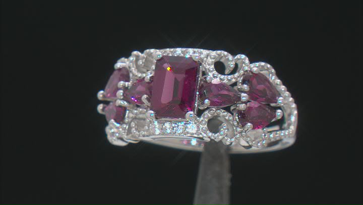 Raspberry Rhodolite With White Zircon Rhodium Over Sterling Silver Ring Video Thumbnail