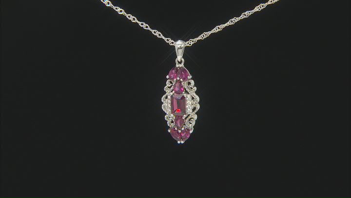 Raspberry Rhodolite Rhodium Over Sterling Silver Pendant With Singapore Chain 2.57ctw Video Thumbnail