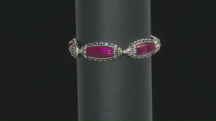 Pink Tiger's Eye Oxidized Sterling Silver Bracelet 20x8mm Video Thumbnail