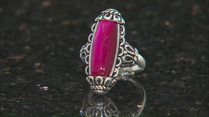 Pink Tiger's Eye Oxidized Sterling Silver Ring 20x8mm Video Thumbnail