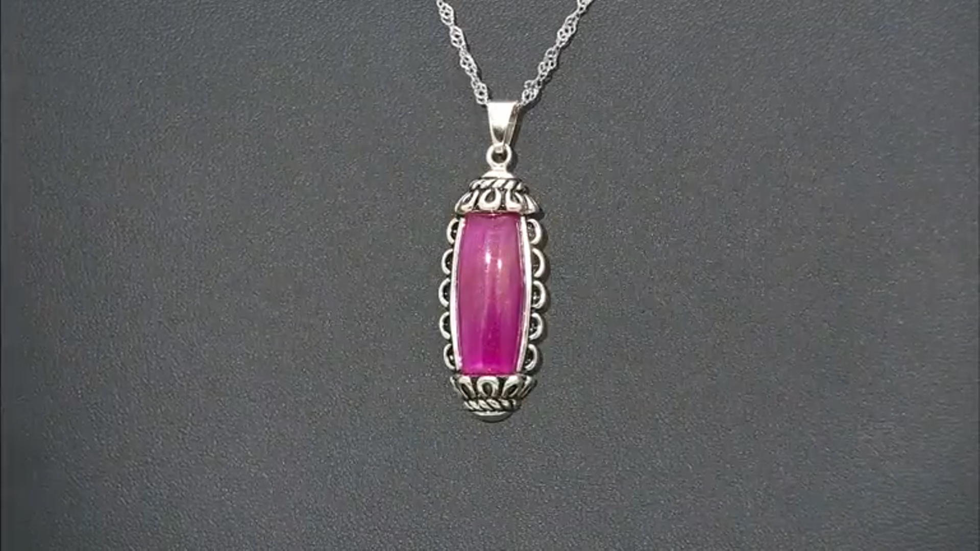 Pink Tiger's Eye Oxidized Sterling Silver Pendant with Chain 20x8mm Video Thumbnail