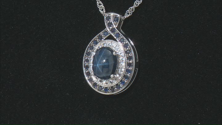 Blue Star Sapphire Rhodium Over Sterling Silver Pendant With Chain 0.48ctw Video Thumbnail