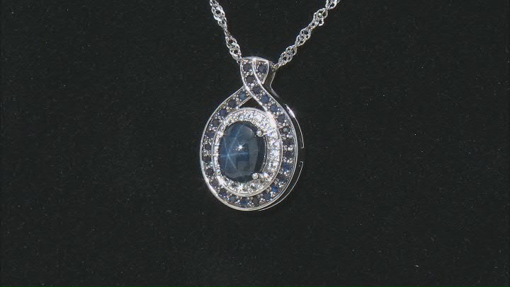 Blue Star Sapphire Rhodium Over Sterling Silver Pendant With Chain 0.48ctw Video Thumbnail