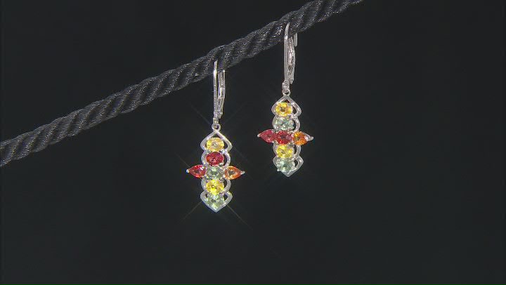 Multi-Color Sapphire Rhodium Over Sterling Silver Dangle Earrings 2.81ctw Video Thumbnail