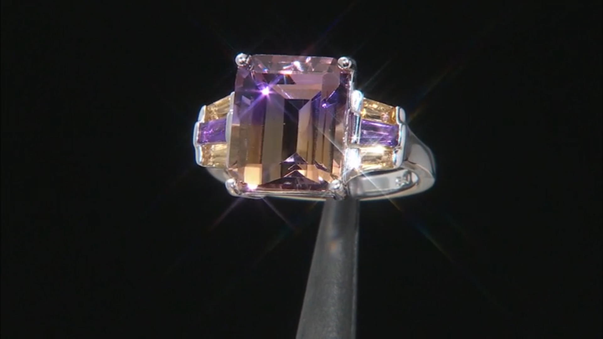 Bi Color Ametrine, Amethyst And Citrine Rhodium Over Sterling Silver Ring 5.14ctw Video Thumbnail