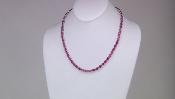 Red Lab Created Ruby Rhodium Over Sterling Silver Tennis Necklace 63.65ctw Video Thumbnail