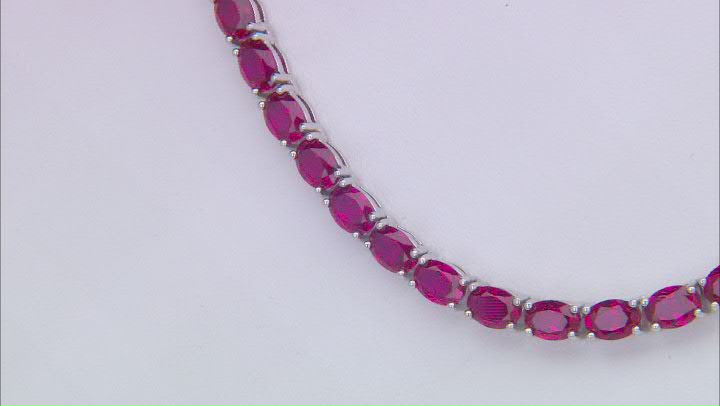 Red Lab Created Ruby Rhodium Over Sterling Silver Tennis Necklace 63.65ctw Video Thumbnail