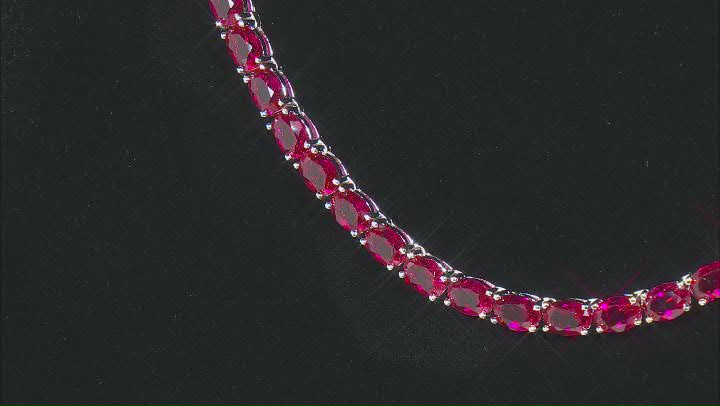 Red Lab Created Ruby Rhodium Over Sterling Silver Tennis Necklace 63.65ctw Video Thumbnail