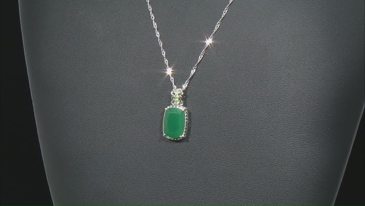 Green Onyx, Tsavorite Rhodium Over Sterling Silver Pendant With Chain 5.63ctw