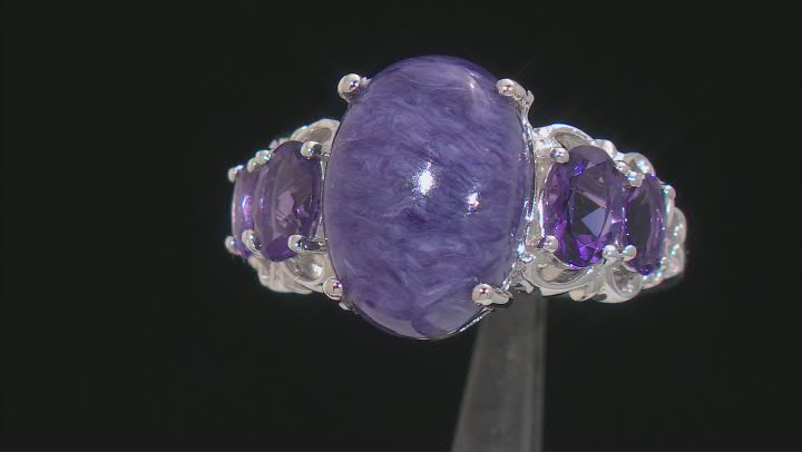 Purple Charoite Rhodium Over Sterling Silver Ring 1.11ctw Video Thumbnail