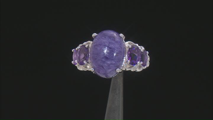 Purple Charoite Rhodium Over Sterling Silver Ring 1.11ctw Video Thumbnail