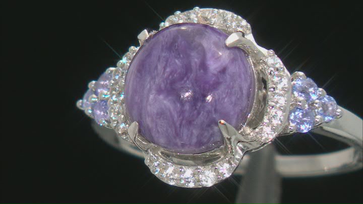 Purple Charoite Rhodium Over Silver Ring 0.35ctw Video Thumbnail
