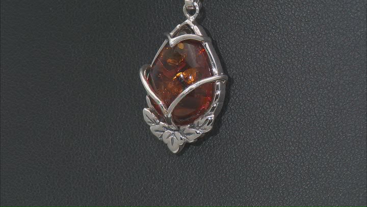 Yellow 18x13mm Pear Shaped Amber Rhodium Over Sterling Silver Pendant With Chain Video Thumbnail