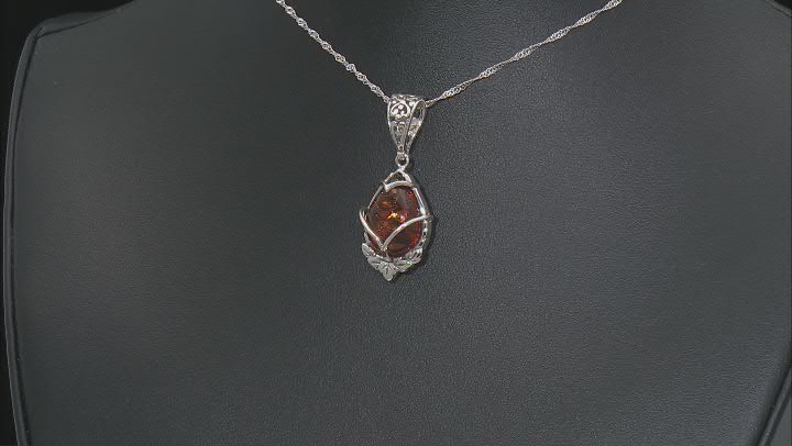 Yellow 18x13mm Pear Shaped Amber Rhodium Over Sterling Silver Pendant With Chain Video Thumbnail