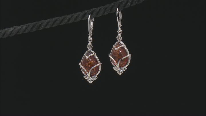 Pear Cabochon Amber Rhodium Over Sterling Silver Dangle Earrings Video Thumbnail