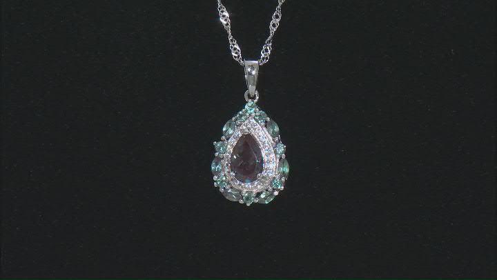 Blue Lab Created Alexandrite Rhodium Over Sterling Silver Pendant with Chain 2.64ctw Video Thumbnail