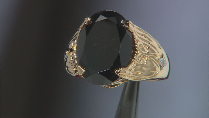 Black Spinel With White Diamond Accent 18K Yellow Gold Over Silver Angel Wings Ring 10.21ctw Video Thumbnail
