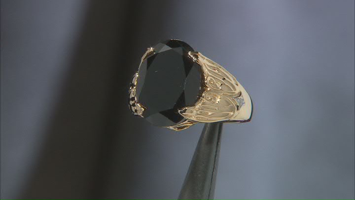 Black Spinel With White Diamond Accent 18K Yellow Gold Over Silver Angel Wings Ring 10.21ctw Video Thumbnail