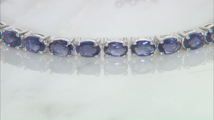 Blue Oval Iolite Rhodium Over Sterling Silver Bracelet 10.40ctw Video Thumbnail