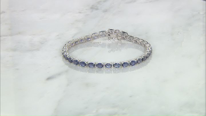 Blue Oval Iolite Rhodium Over Sterling Silver Bracelet 10.40ctw Video Thumbnail