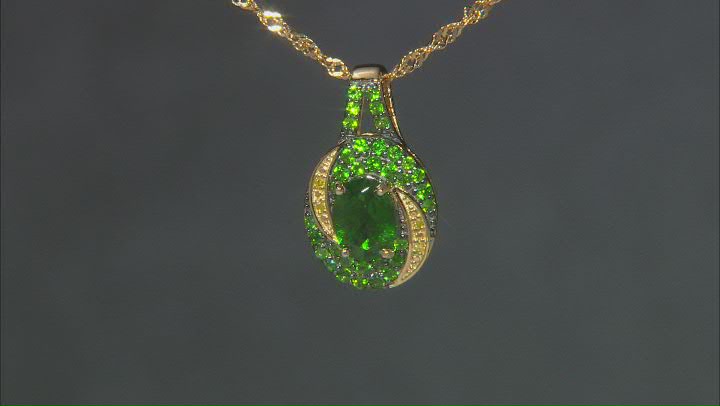 Green Chrome Diopside With Yellow Diamond 18K Yellow Gold Over Silver Pendant With Chain 1.45ctw Video Thumbnail