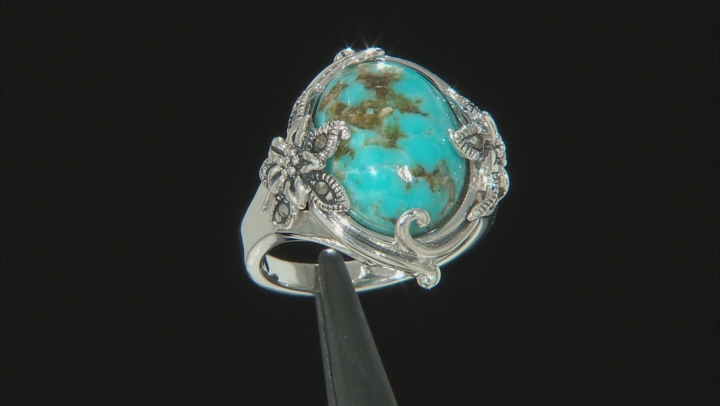 Blue Cabochon Turquoise With Marcasite Sterling Silver Ring - SGH100 ...