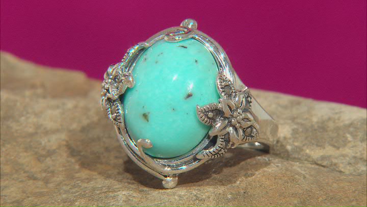 Blue Cabochon Turquoise With Marcasite Sterling Silver Ring Video Thumbnail