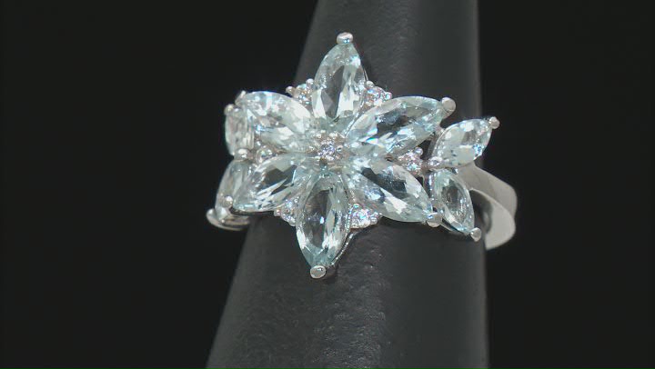 Blue Aquamarine Rhodium Over Sterling Silver Ring 2.90ctw Video Thumbnail