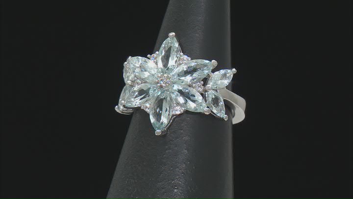 Blue Aquamarine Rhodium Over Sterling Silver Ring 2.90ctw Video Thumbnail