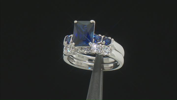 Blue Lab Created Sapphire Rhodium Over Sterling Silver Ring Set 3.56ctw Video Thumbnail