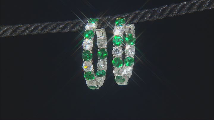 Green Lab Created Emerald Rhodium Over Sterling Silver Hoop Earrings 12.14ctw Video Thumbnail