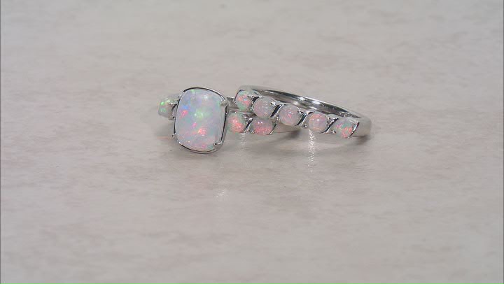 Ethiopian Opal Rhodium Over Sterling Silver Ring Set 1.52ctw Video Thumbnail