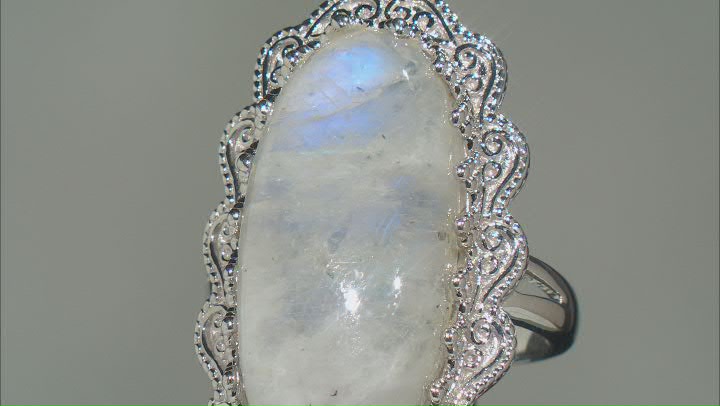 Rainbow Moonstone Rhodium Over Sterling Silver Ring Video Thumbnail