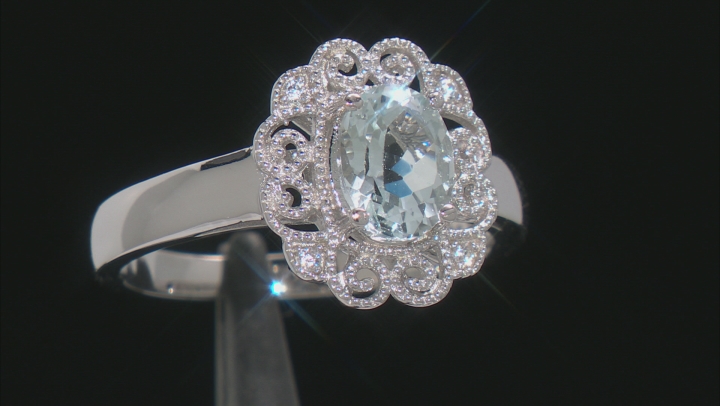Aquamarine Rhodium Over Sterling Silver Ring 1.05ctw Video Thumbnail