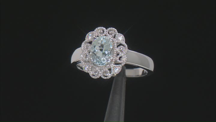Aquamarine Rhodium Over Sterling Silver Ring 1.05ctw Video Thumbnail