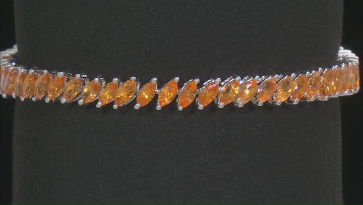 Orange Mandarin Garnet Rhodium Over Sterling Silver Tennis Bracelet 9.69ctw Video Thumbnail